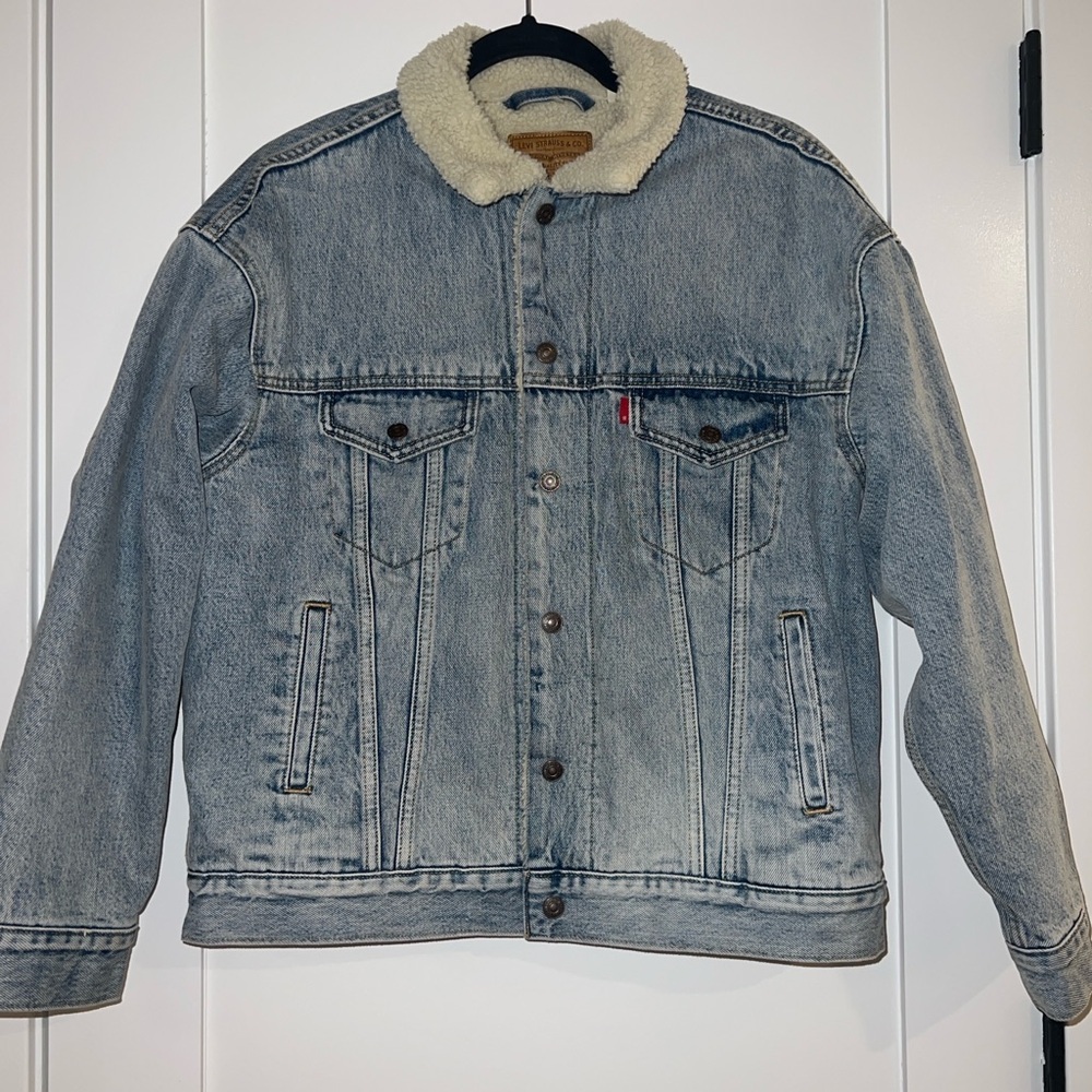 LEVI’S PREMIUM Sherpa Denim Jean Jacket Sz XS *spots